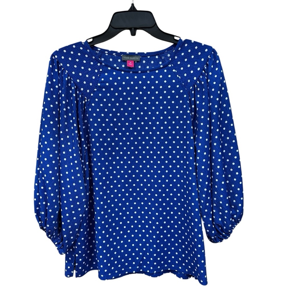Vince Camuto Royal Blue with White Polka Dots Long Sleeve Blouse